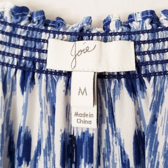 Joie 100% Silk Masha Ikat Tassel Tie Short Sleeve Blouse Top M Blue Coastal $198 - Picture 4 of 12